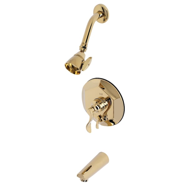 Tub and Shower Faucet, 3, Wall Mount, Polished Brass